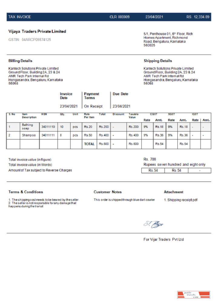 India Vijaya Traders Private Limited Company invoice PSD template